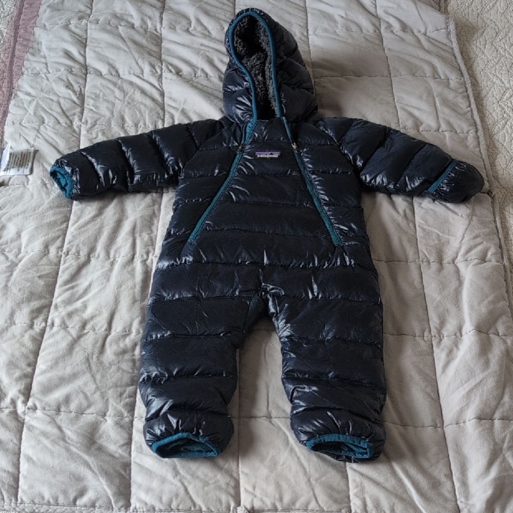 Patagonia Infant Black and Teal Puffer Suit
